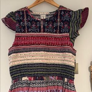 LÉA Floral Striped Ruffle Dress